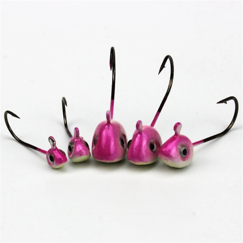 

2pcs/lot 0.5g 1g 2g 3g 4g 5g jig heads fishhook pink color with eyes lead jig fishing hooks fishhooks for jigging fishing Pesca