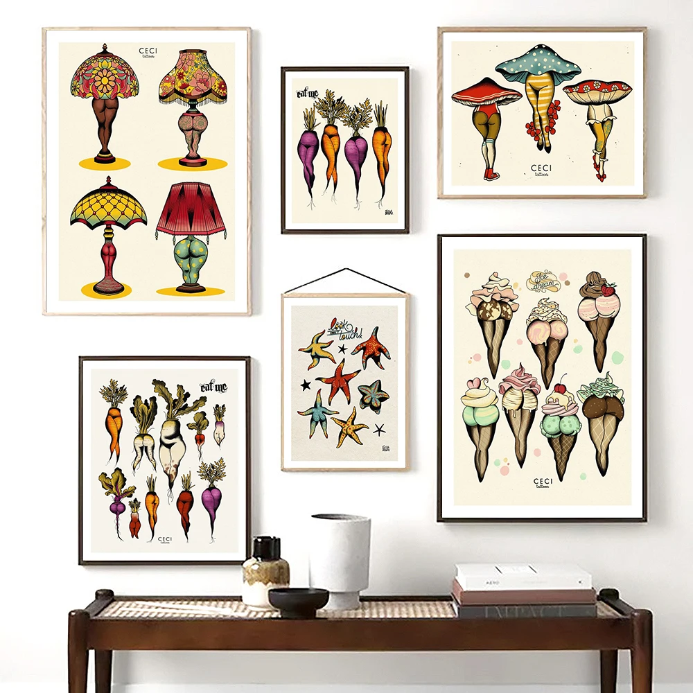 

Настенная Картина на холсте с изображением смешной еды, абстрактная Морковка с сексуальной женщиной, принты ног, Настенная картина для туал...