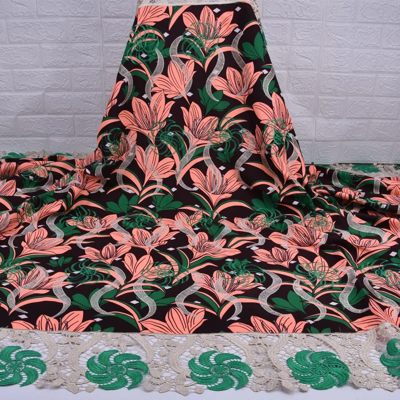 New Nigerian Printing Styles Wax Guipure Lace Fabric Embroidered Material Wax Cord Lace Fabric A1295