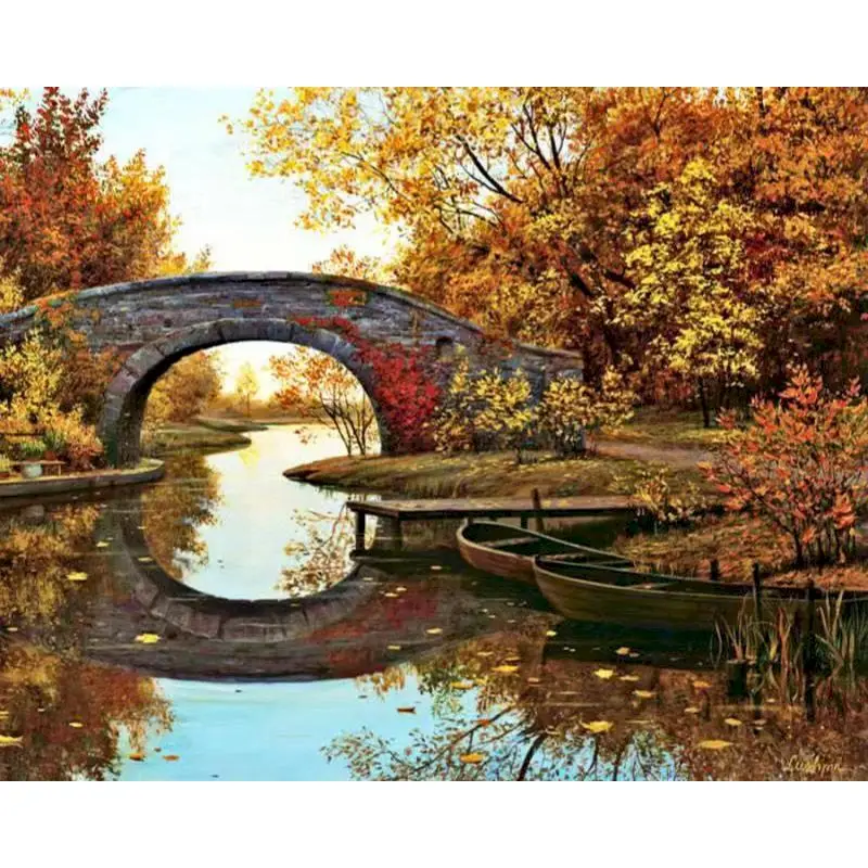 

RUOPOTY DIY Painting By Numbers Landscape Coloring By Silent autumn color Acrylic Paint On Canvas For Living Room Wall Decors