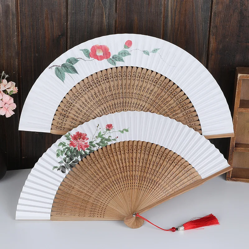 Новый китайский элегантный вентилятор из рисовой бумаги с принтом твердой