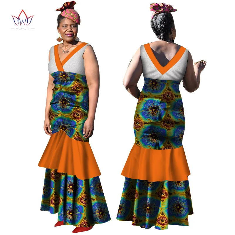African Traditional Wear For Women Long Dress Dashiki Bazin Riche Cotton Dress Traditional Plus Size African Sexy Clothes WY3176