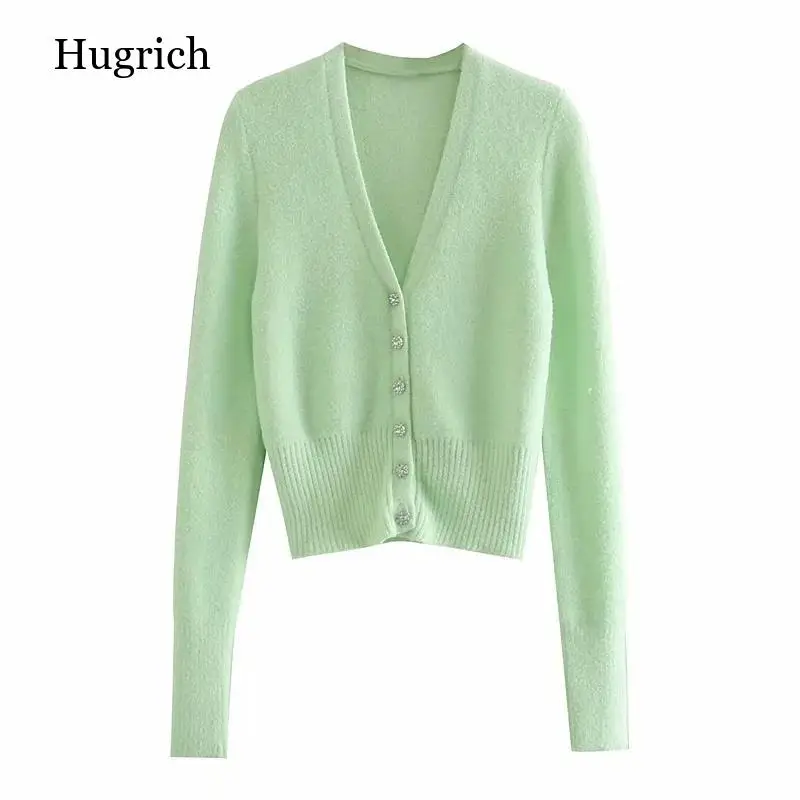

Элегантный свитер с длинным рукавом, новинка 2021, однобортный женский короткий кардиган, мягкая эластичная вязаная верхняя одежда
