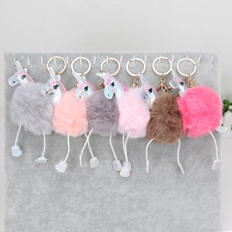 Брелок с единорогом искусственные помпоны из кроличьего меха цепочка для ключей