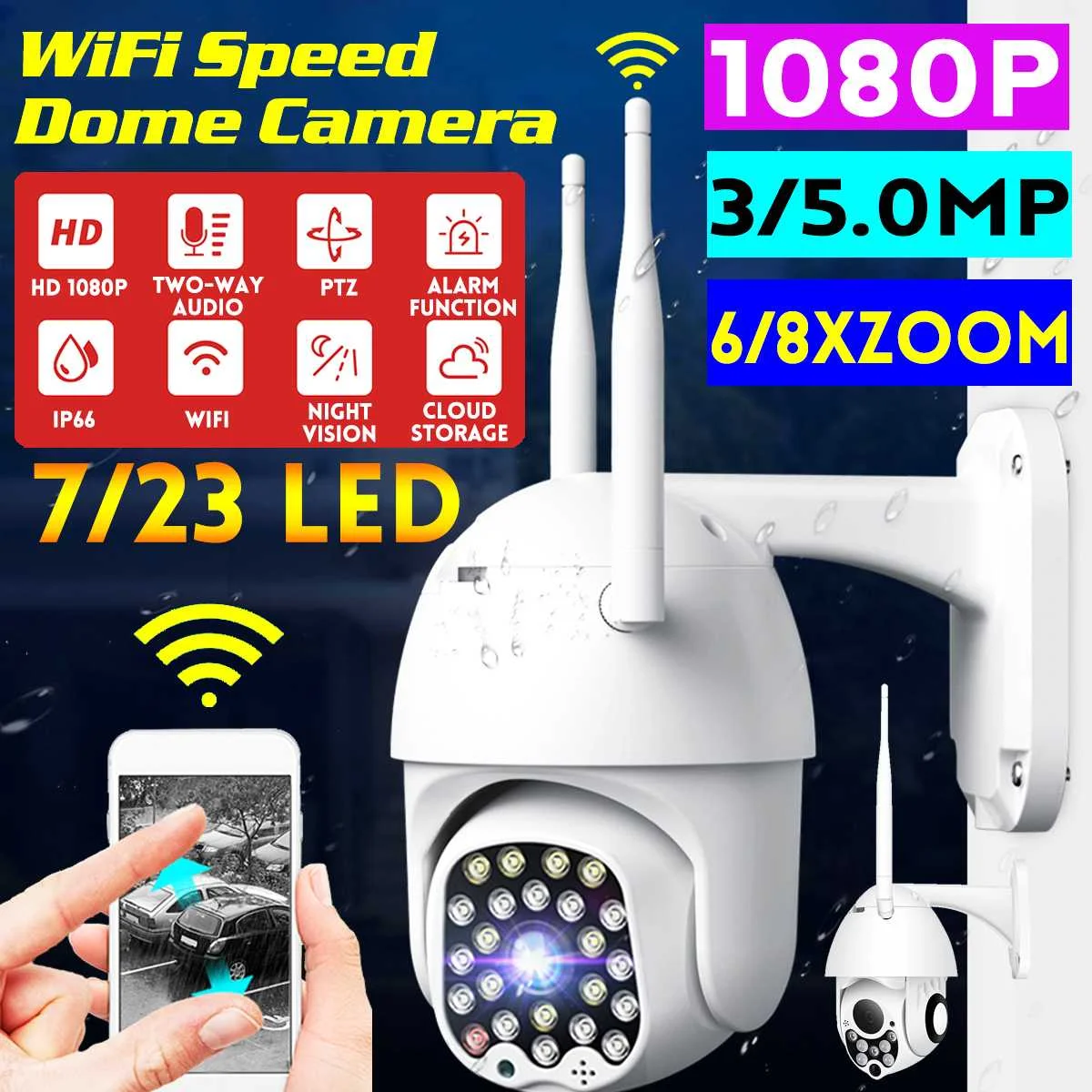 1080P Беспроводная PTZ ip-камера 8X цифровая зум скорость купольная камера датчик движения наружная крытая wifi аудио P2P CCTV наблюдение