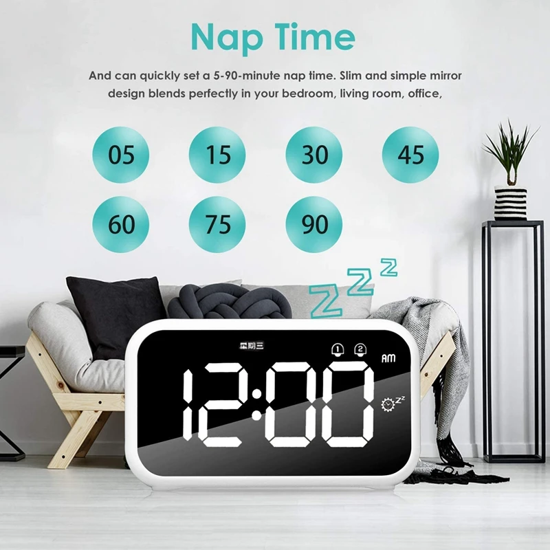 

Alarm Clock,Bedside LED with Adjustable Snooze 12/24 for Office Travel