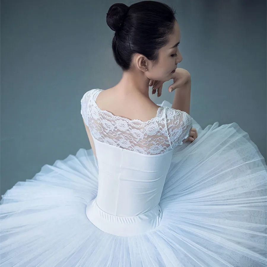 

White Lace Embroidered Gymnastics Dress Adult Women's Jumpsuit Ballet Practice Wear Body Dress Base Training Clothes