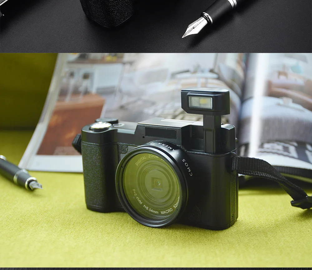 

24MP professional camera with 4x zoom, rotatable screen, full 1080P anti-shake SLR camera with wide-angle lens and 32GB card