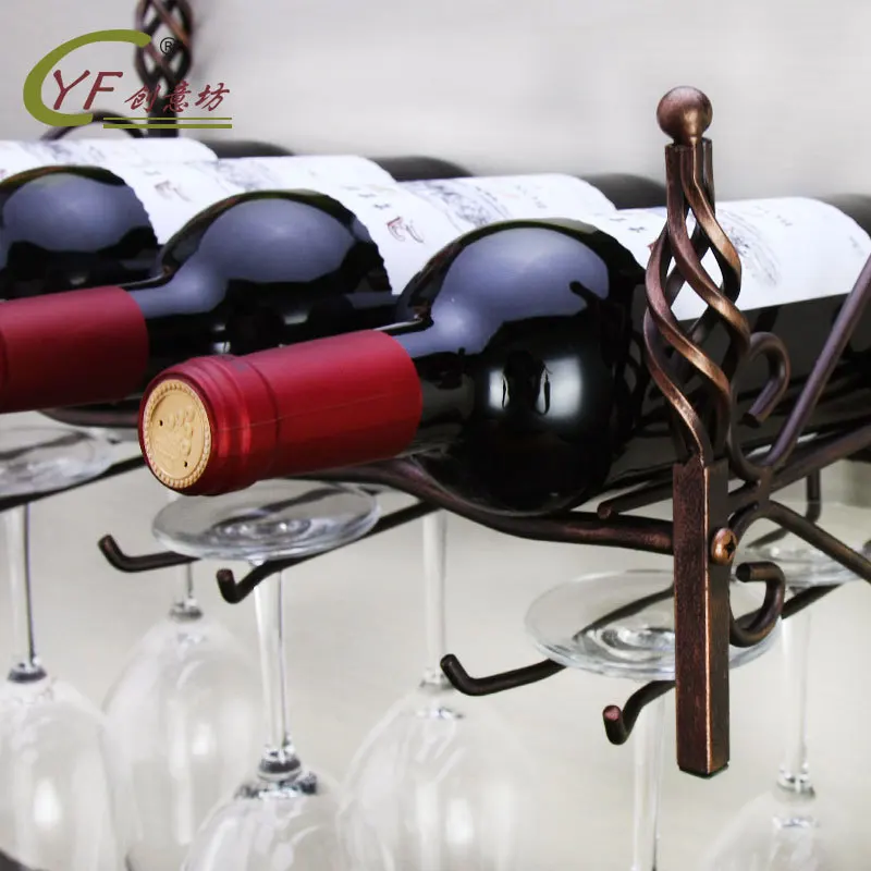 

Barware Supplies Bar Wall Decor Wine Storage Shelf Wall-mounted four-bottle six-cup wine rack Hanging Rack