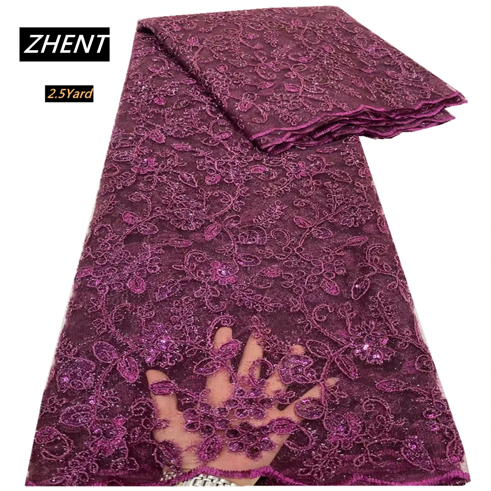 

African Lace Fabric 2021 High Quality French Lace Fabric With Sequins Nigerian Lace Fabrics For Wedding Sewing 2.5 yard DP-95
