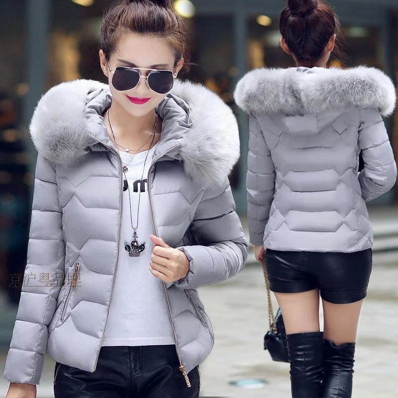

2021 autumn and winter new short wool collar Korean large size women's cotton padded clothes