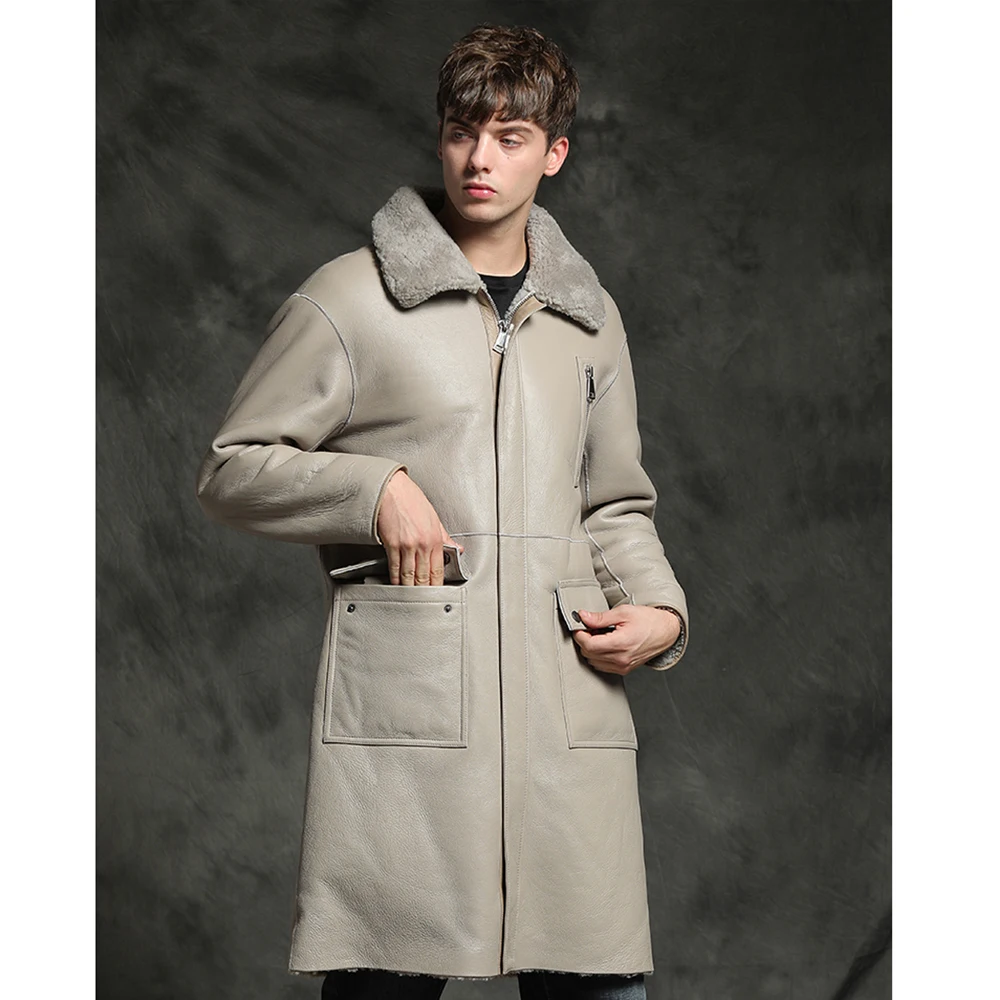 Двухсторонняя одежда SANI из натуральной овчины мужское зимнее толстое теплое