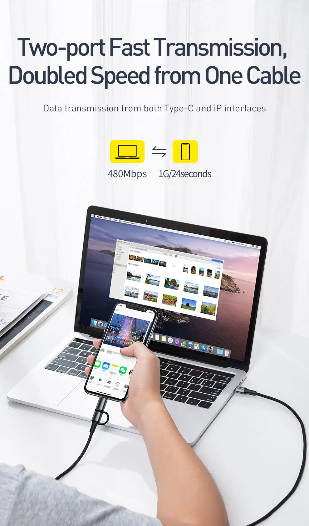 Baseus 60 Вт usb type C кабель для USB-C кабель PD Быстрая зарядка зарядное устройство USBC к usb-кабелю для iPhone Xs Max X 2 в 1 кабель провод шнур