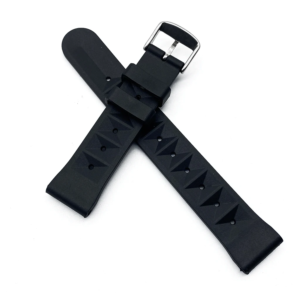 

20 22mm Watch Band For Waffle Silicone Rubber Strap With Stainless Steel Polished Buckle Top-Grade Waterproof Watch Band For Men