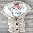 Одеяло вязаное крючком для новорожденных, 40 #, зимний теплый спальный мешок, вязаные наряды в полоску, модные съемные