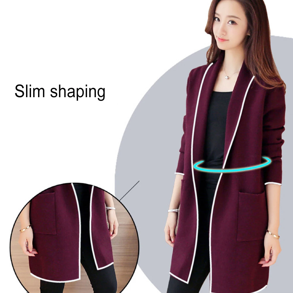 Зимний Однотонный женский теплый вязаный свитер с отворотом длинное пальто