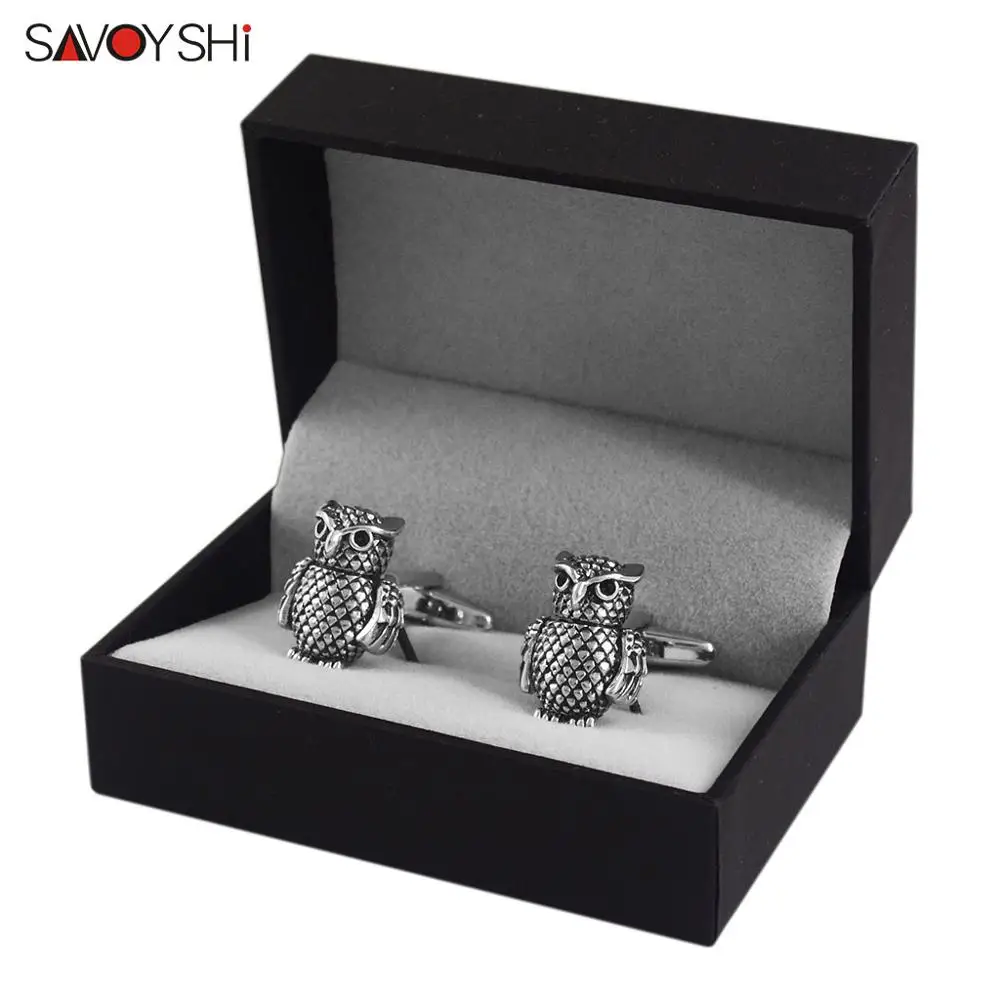 SAVOYSHI Novelty Mens Shirt Cufflink High Quality Brass Cufflinks Black Owl Cuff links Brand Cuff buttons suit cuffs Jewelry