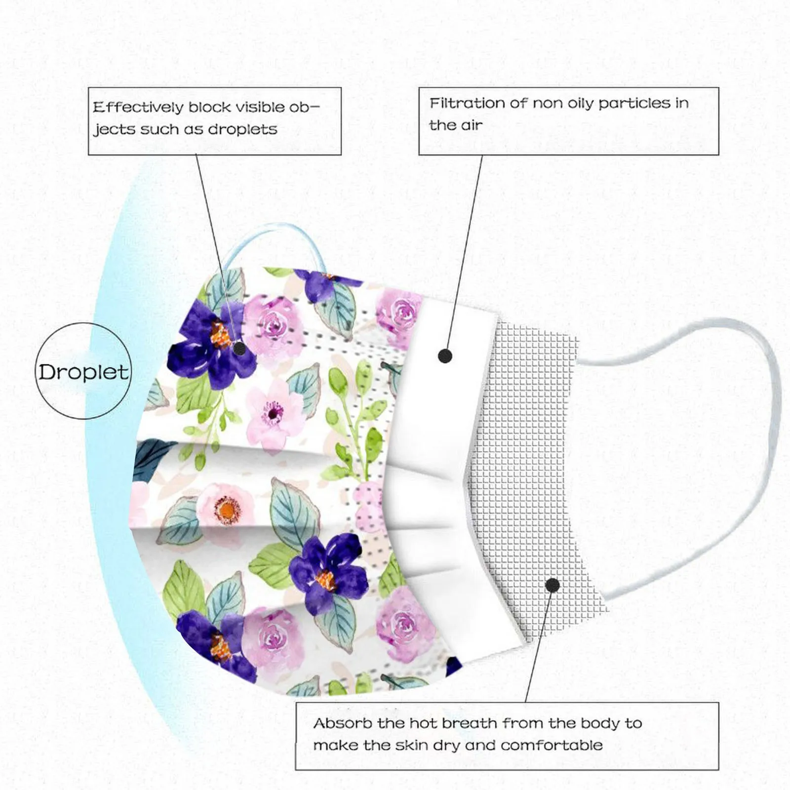 10 шт. одноразовые ветрозащитные дышащие маски для лица с цветочным принтом