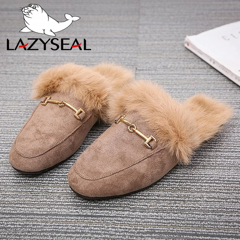 Сланцы LazySeal женские с мехом уличные дизайнерские туфли из натурального