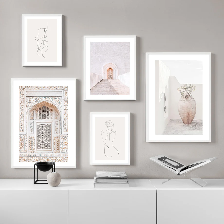 Марокканская дверь фасад пляж пальмы абстрактные линии скандинавский плакат