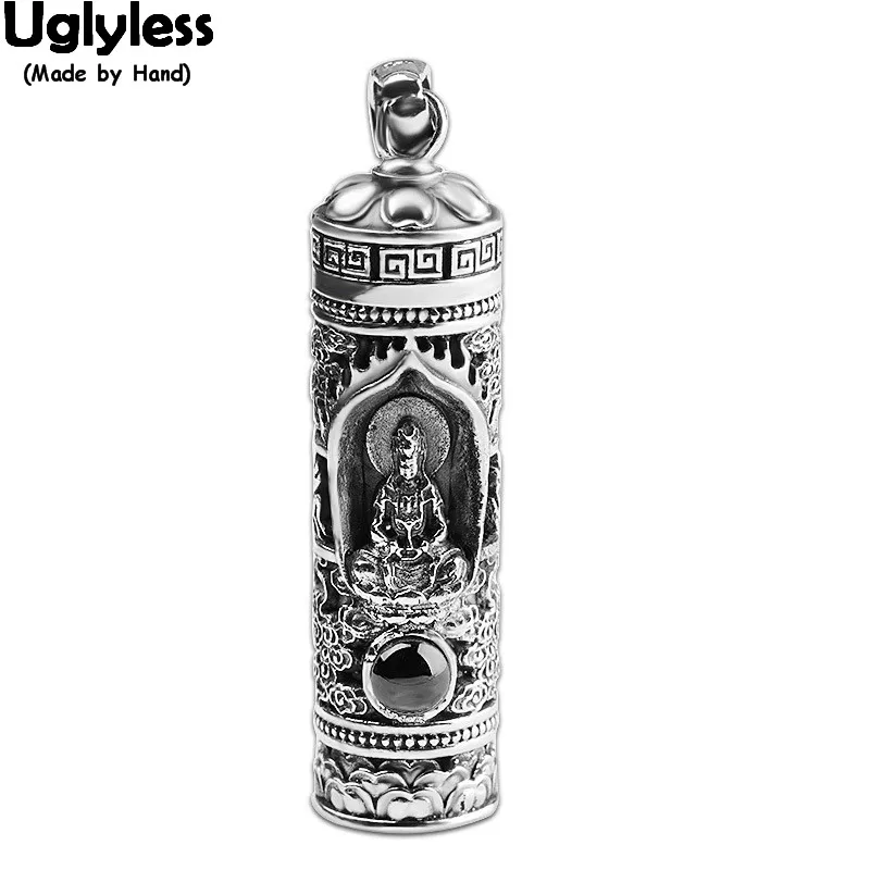 

Uglyless Real 999 Pure Silver Pendants for Women Nano Micro-carving Heart Sutra Necklaces NO Chain Thai Silver Buddha Gift P1043