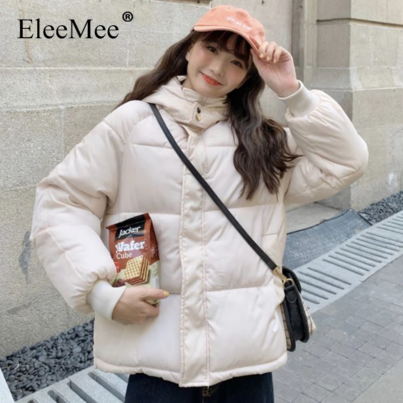 

EleeMee Women Parkas 2022 Winter Warm Thick Coat Loose Hooded Pocket Ladies Cotton Jacket Female Cold Protection Free Size