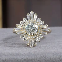 RanH AU585 Yellow Gold Moissanite Ring Flora Style Vintage Art Deco  1.0CT Round Moissanite Bagutte Rings For Women Fine Jewelry
