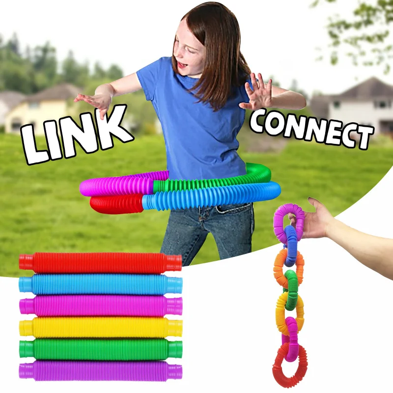 

4PCS Colorful Fidget Tube Toys Plastic Stretch Pipe Decompression Stress Relief Sensory Toys Kids Early Development Gifts