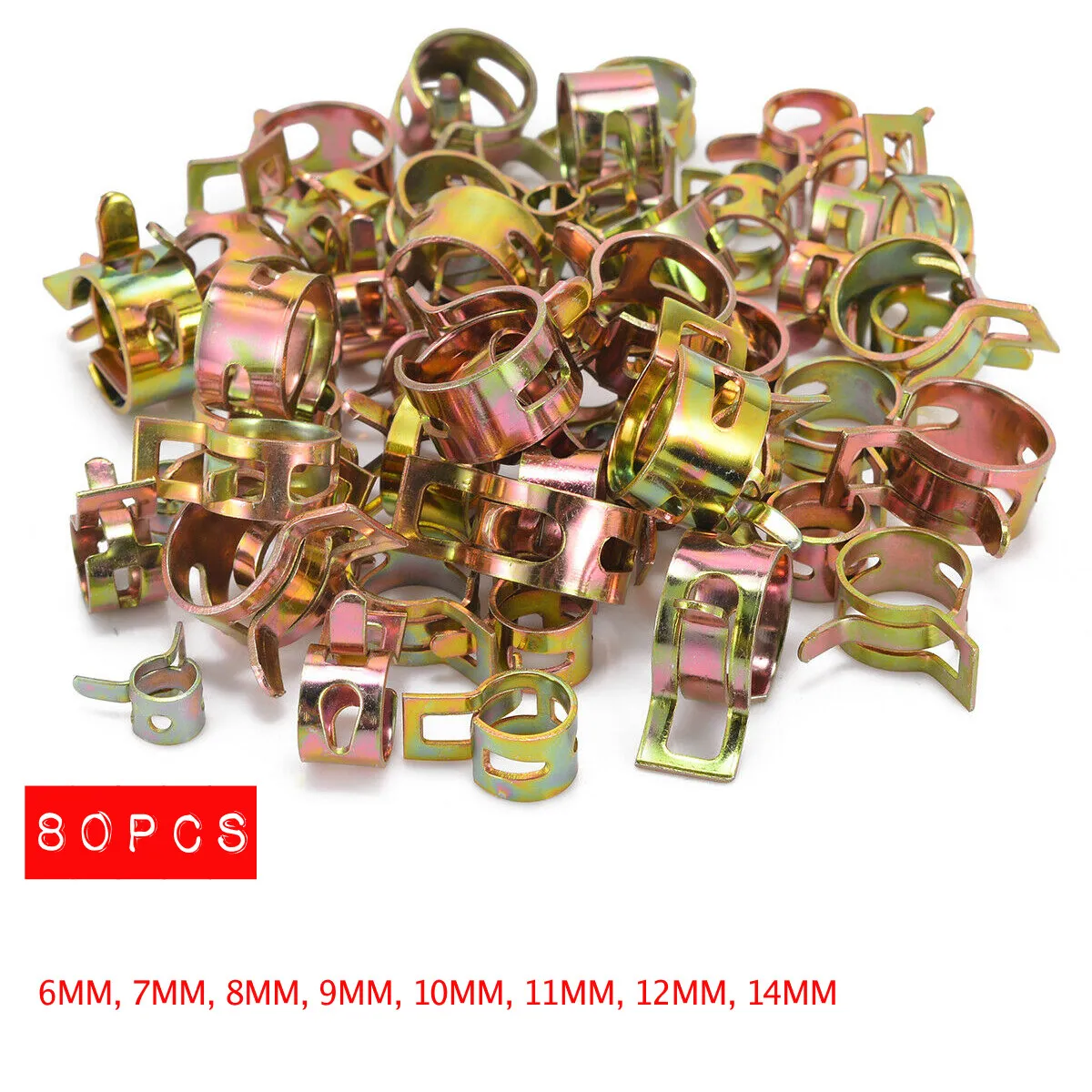 

80Pcs 6/7/8/9/10/11/12/mm Spring Clip Fuel Line Hose Water Pipe Air Tube Clamps Fastener For Holding Tight On Fuel/Water Hose