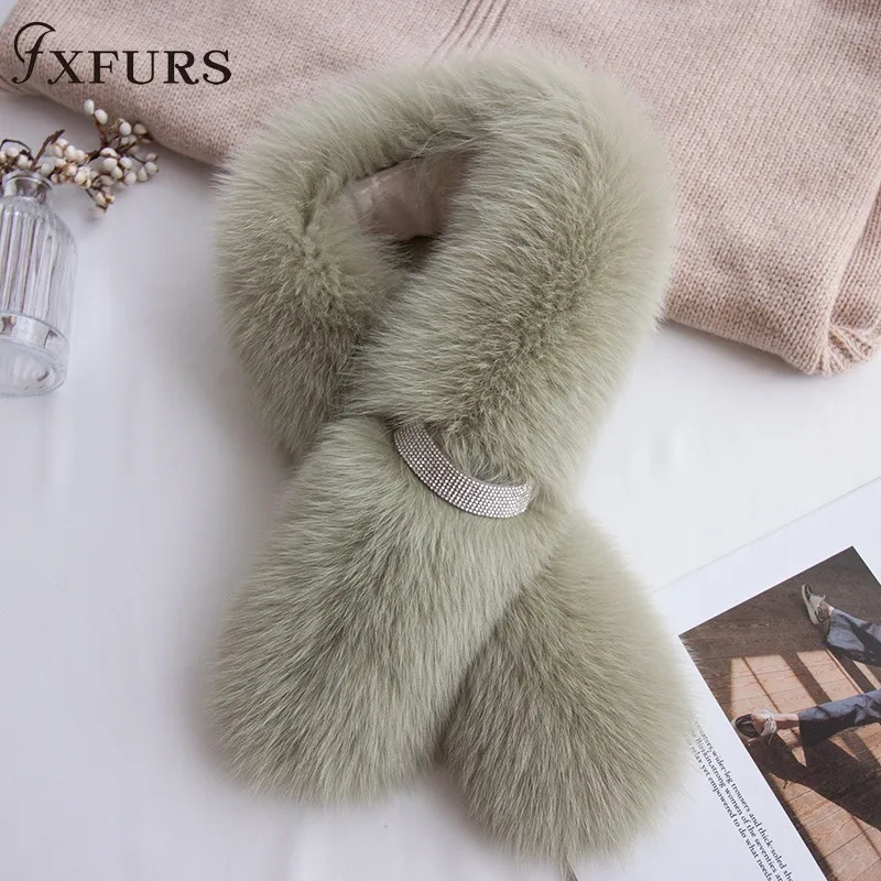 FXFURS корейский стиль Зимний женский меховой шарф натуральный Лисий Мех Шарфы Теплый шейный меховой воротник шаль новые меховые модные аксессуары