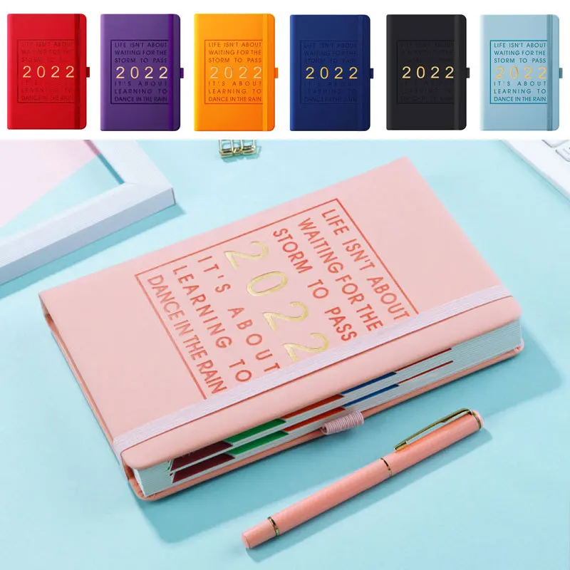 

2022 Agenda English Inside Page Notebook Student Planner Sketchbook Future Diary Organizer Cute Notepbook With Straps Stationery