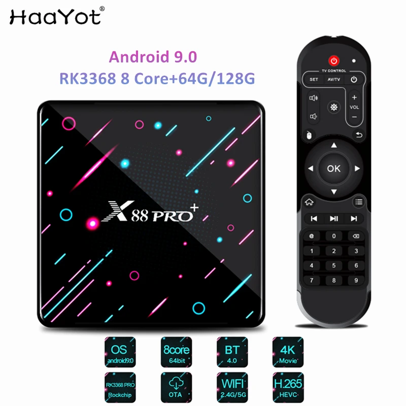 HAAYOT Android 9 0 Смарт ТВ приставка Rockchip Rk3368 8 ядерный 4G 64G/128G телеприставка Wifi геймер 4K IP