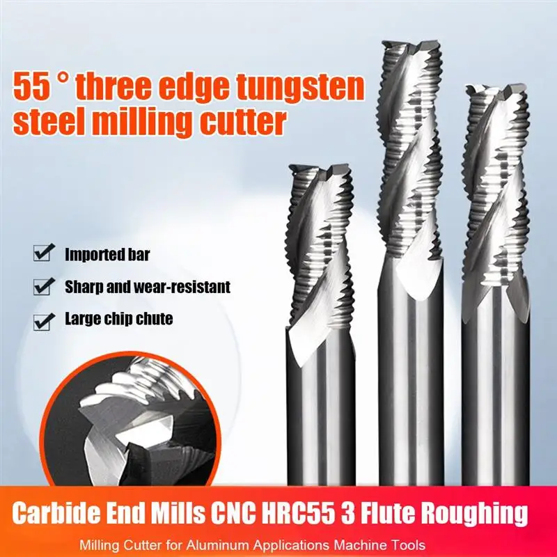 

Carbide End Mills CNC HRC55 3 Flute Roughing Milling Cutter for Aluminum Applications Machine Tools 4mm 6mm 8mm 10mm 12mm