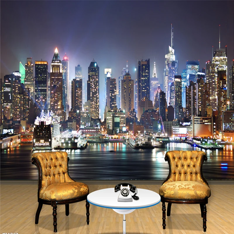 

Custom Photo Mural Wallpaper 3D New York City Night Scenery Mural Living Room Sofa TV Background Seamless Wallpaper Non-woven