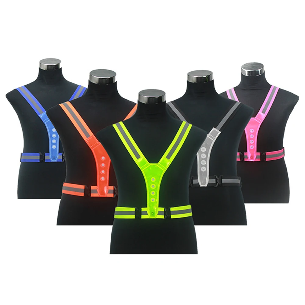 

2021 LED Cycling Vest Adjustable Visibility Reflective Gear Stripes Vest Safety LED Turn Signal Light Vest Bicycle Warning Belt