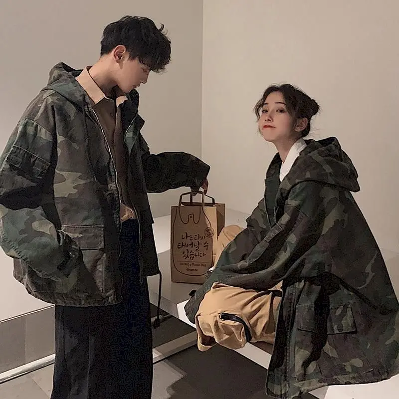 

Spring Camo Jacket Men and Women Fashion Washed Military Wind Hooded Jacket Man Streetwear Hip Hop Loose Bomber Jacket Clothes