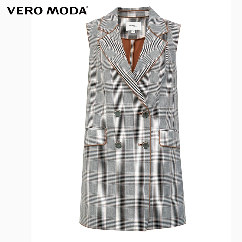 

Vero Moda Women Vintage Plaid Lapel Double Breasted Vest Waist Coat | 320134502