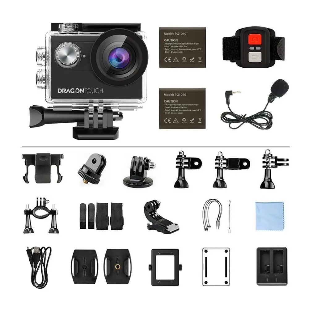 Экшн-камера AKASO 4 K/30fps anti shake EIS, 16 Мп, подводная камера, WiFi, Спортивная камера, поддержка внешнего микрофона, DragonTouch Vision 4