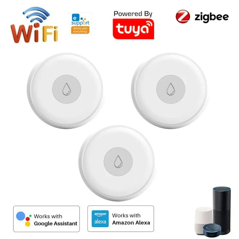 

Датчик утечки воды Tuya ZigBee, домашняя сигнализация, работает с Alexa/Google Home, Wi-Fi