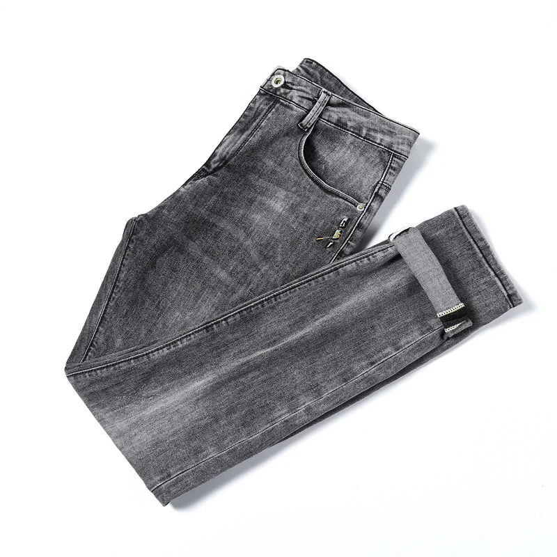 Мужские джинсы новинка 2021 серые эластичные облегающие в уличном стиле