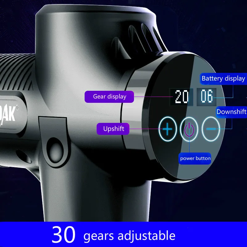 

30 Files High Frequency Massage Gun Muscle Relaxation Double Head Body Deep Tissue Fascia Massager LCD Display Fitness Equipment