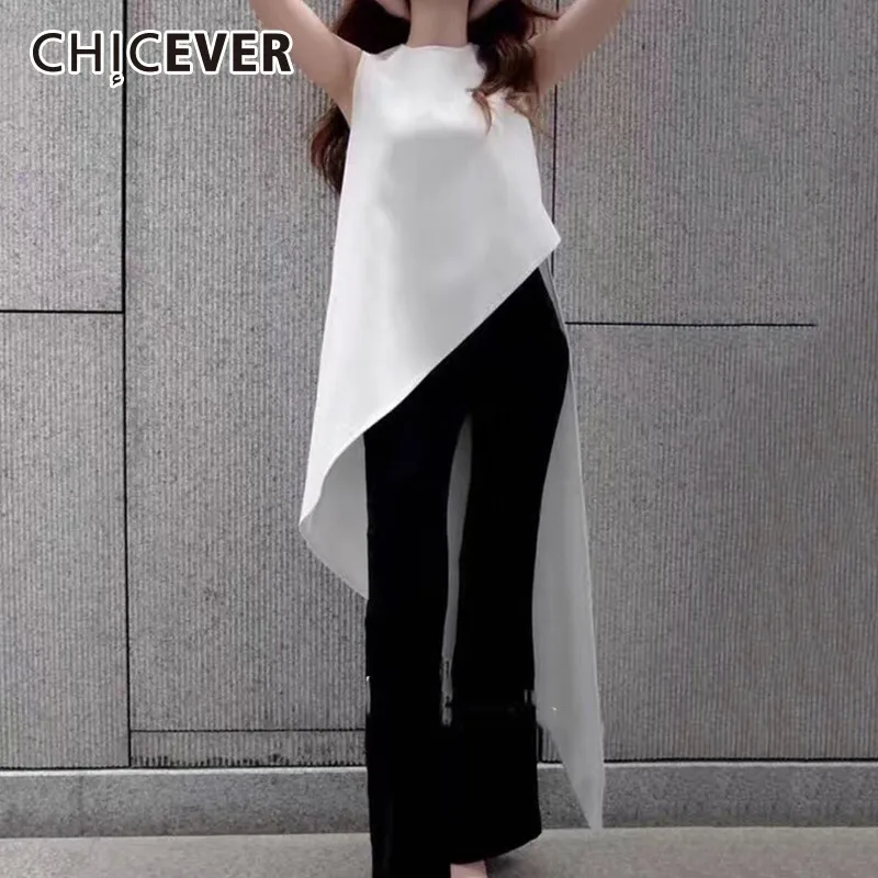 Блузка CHICEVER женская шифоновая рубашка с круглым вырезом без рукавов