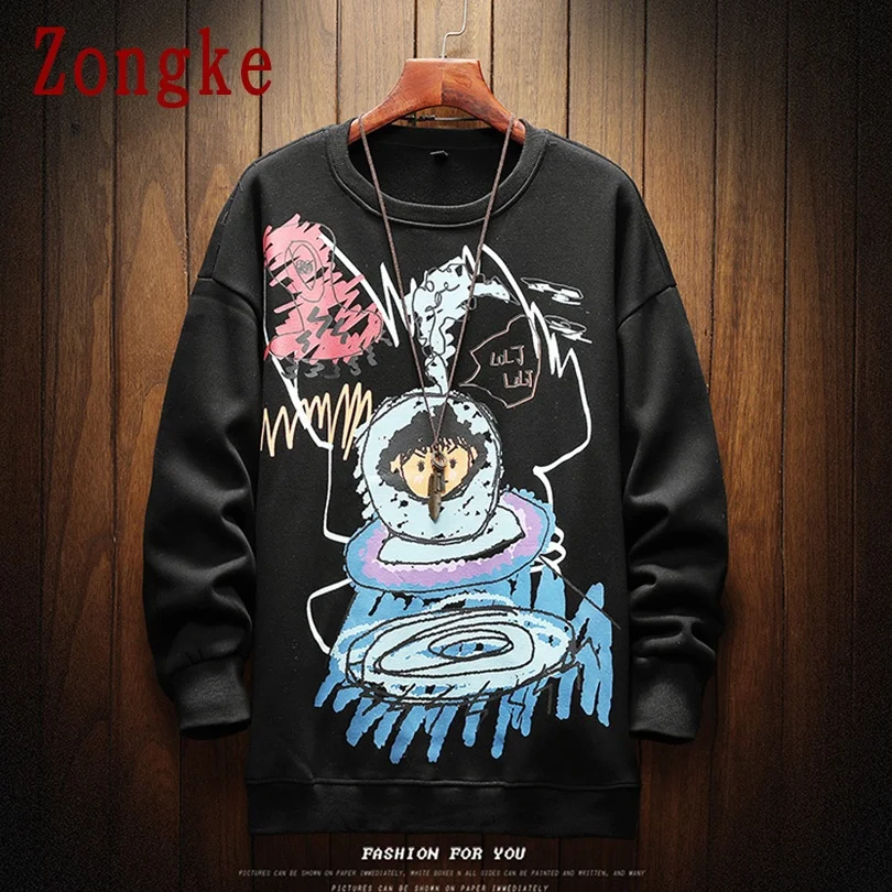 

Zongke Cartoon Sweatshirt Men Clothing Streetwear Mens Clothes Hip Hop Pullover Men Sweatshirts M-3XL 2021 Free Shipping Clothes