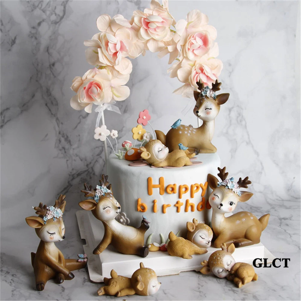

cupcake toppers giraffe gifts kids children toys baby 1 birthday cake decoration supplies faun sika deer reindeer cake topper