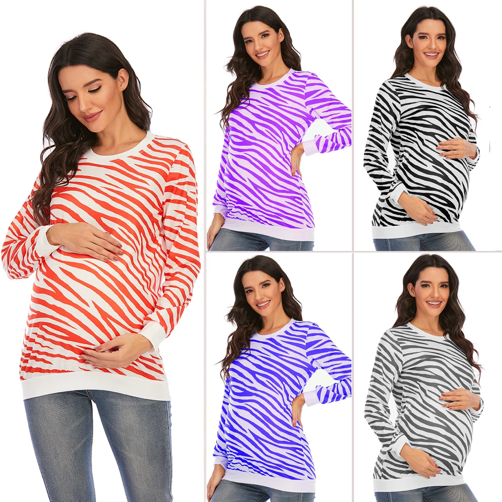 2022 New Pregnancy Shirts Women Maternity Long Sleeve Zebra Pattern Print T-shirt Pregnant Casual Maternity Tops Spring