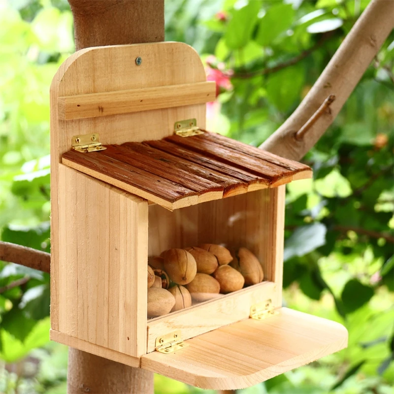 

Кормушка Для белки, коробка с крышкой, дом для кормления Белк из натурального дерева, прочная деревянная станция для кормления для сада, зад...