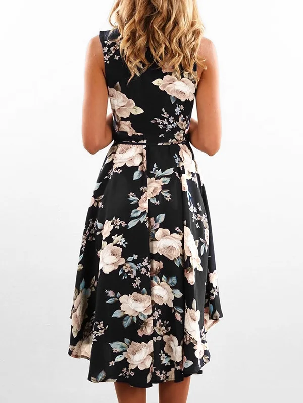 Женское винтажное платье-трапеция Wipalo с цветочным принтом и высоким низом без