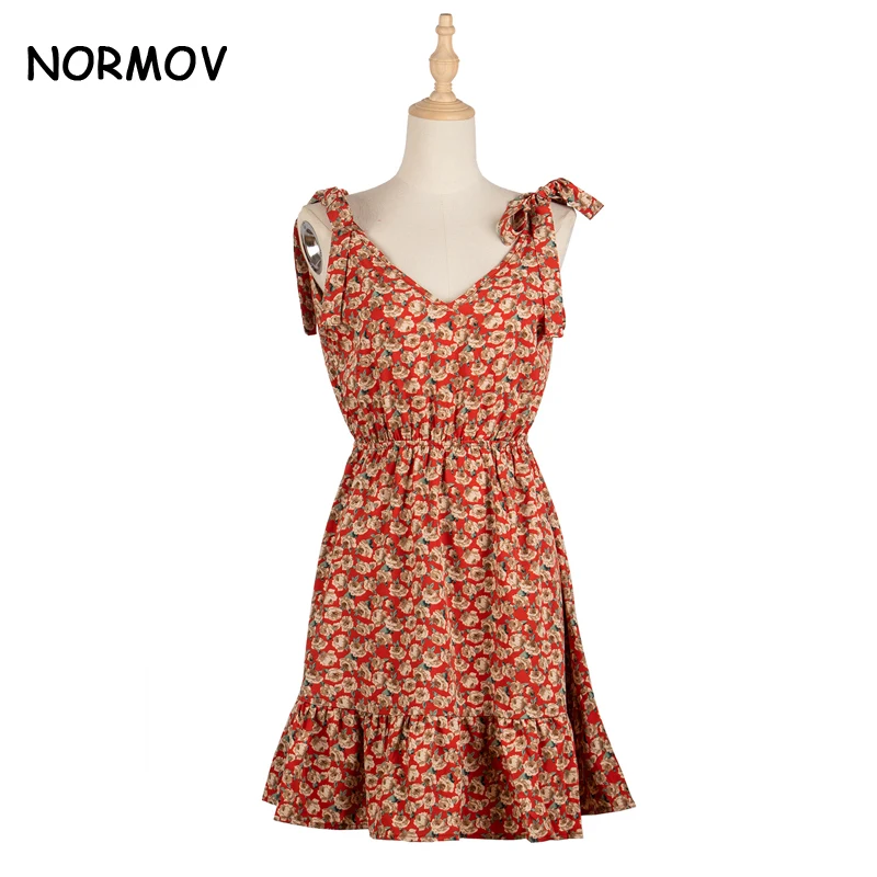 

NORMOV 2021 New Fashion Sexy Dress Bohemian Bow Print V-Neck Sling Dress Maxi Dresses Women Summer Elegant Casual Beach Dress