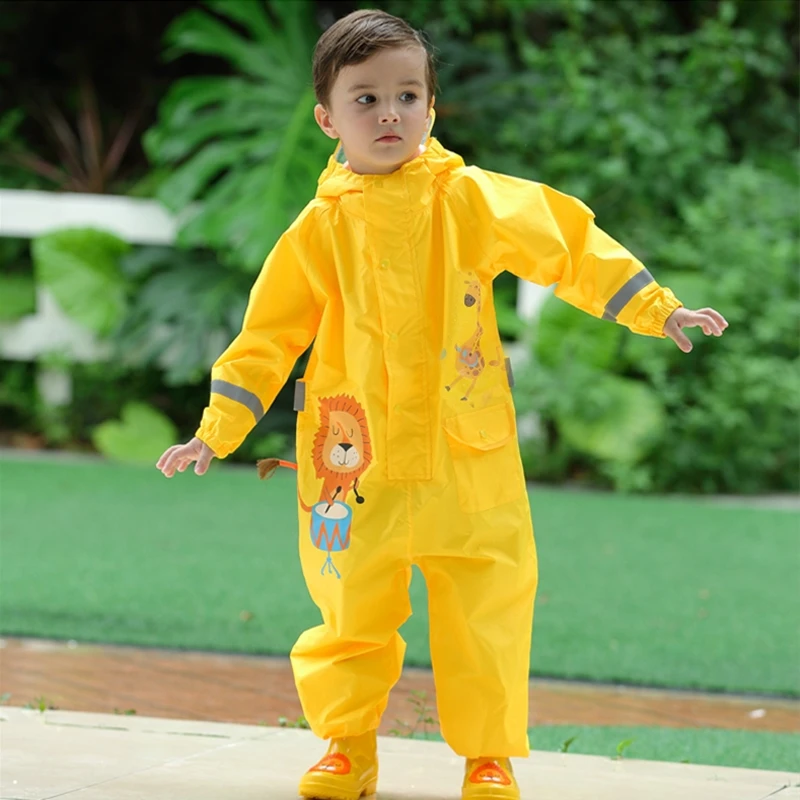 Chubasquero para Ni&ntilde;o y Ni&ntilde;a de 1 a 10 A&ntilde;os, Mono Impermeable de Una Pieza con Capucha y Estampado de Dibujos de Dinosaurio, Ropa de Lluvia y Pantalones-1