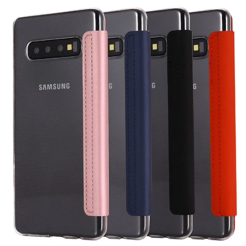 Кожаный зеркальный чехол с откидной крышкой для samsung Galaxy Note 10 Pro 9 8 S10 S9 S8 Plus A20 A30 A40 A50 A70 A7 прозрачная задняя крышка